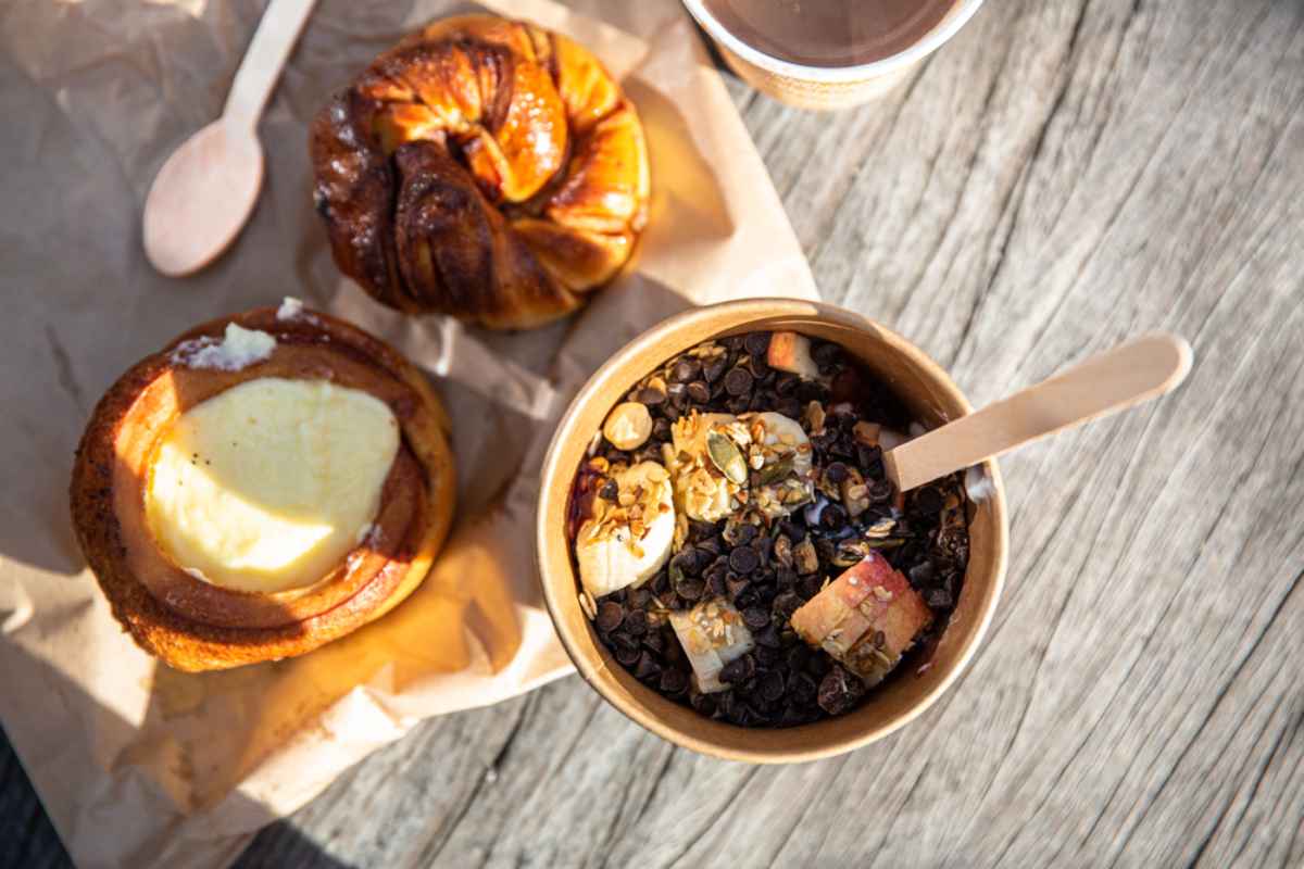 Icelandic pastries and goodies for breakfast Traditional Icelandic breakfast: skyr and pastries