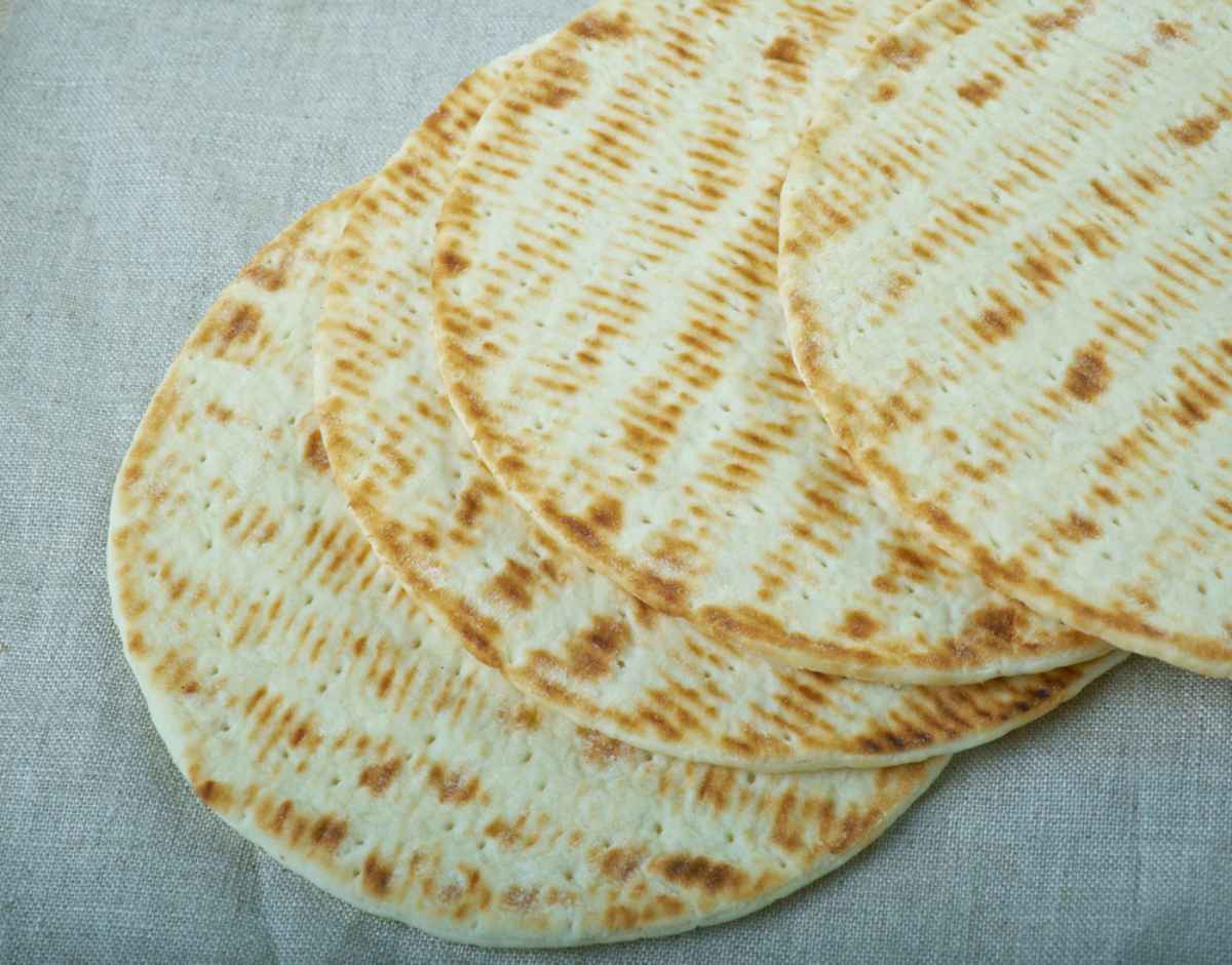 Slices of Flatkaka, a traditional flat bread from Iceland Flatkaka bread, traditional flat Icelandic bread