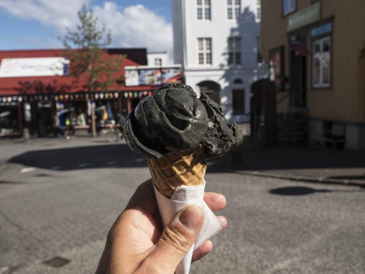 A cone of traditional Icelandic Ice cream Icelandic Ice Cream, liquorice flavor