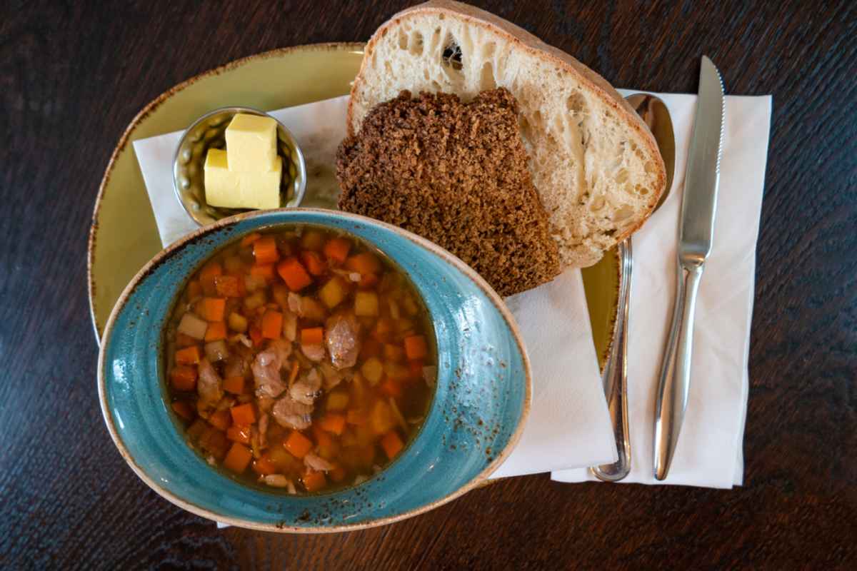 traditional Icelandic soup served with bread Icelandic lamb soup accompained by bread and butter
