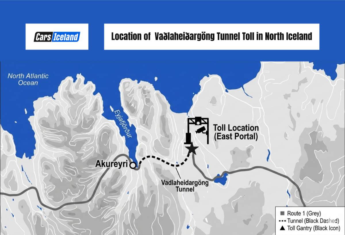 map showing the location of the tunnel toll in Iceland