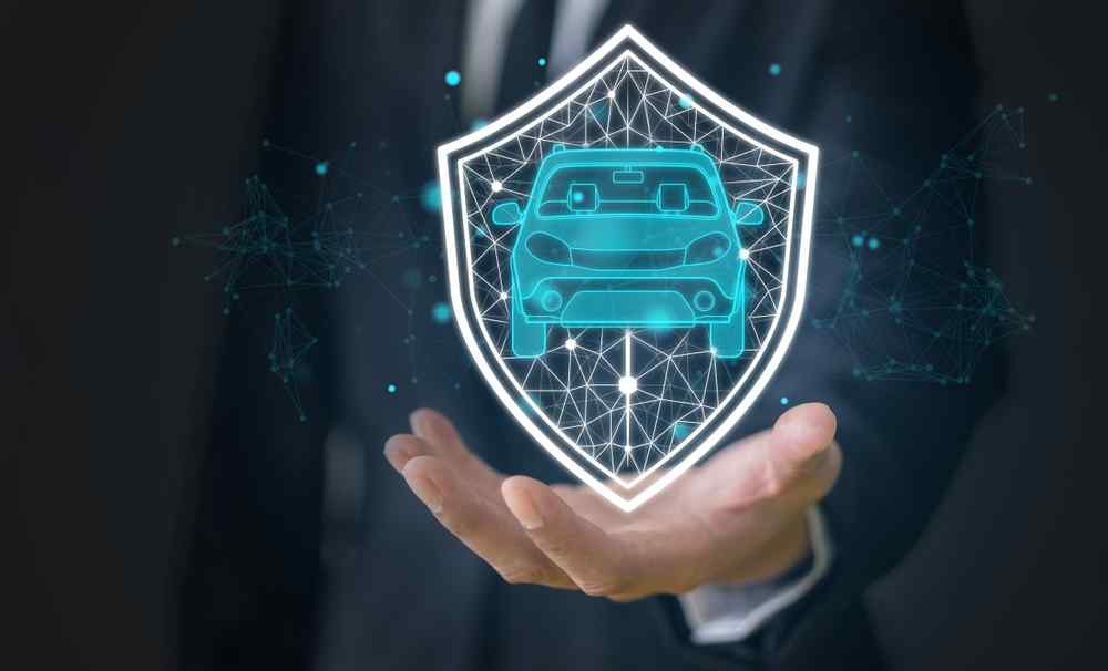 Digital car protection shield Digital car protection shield representing theft protection for rental cars.