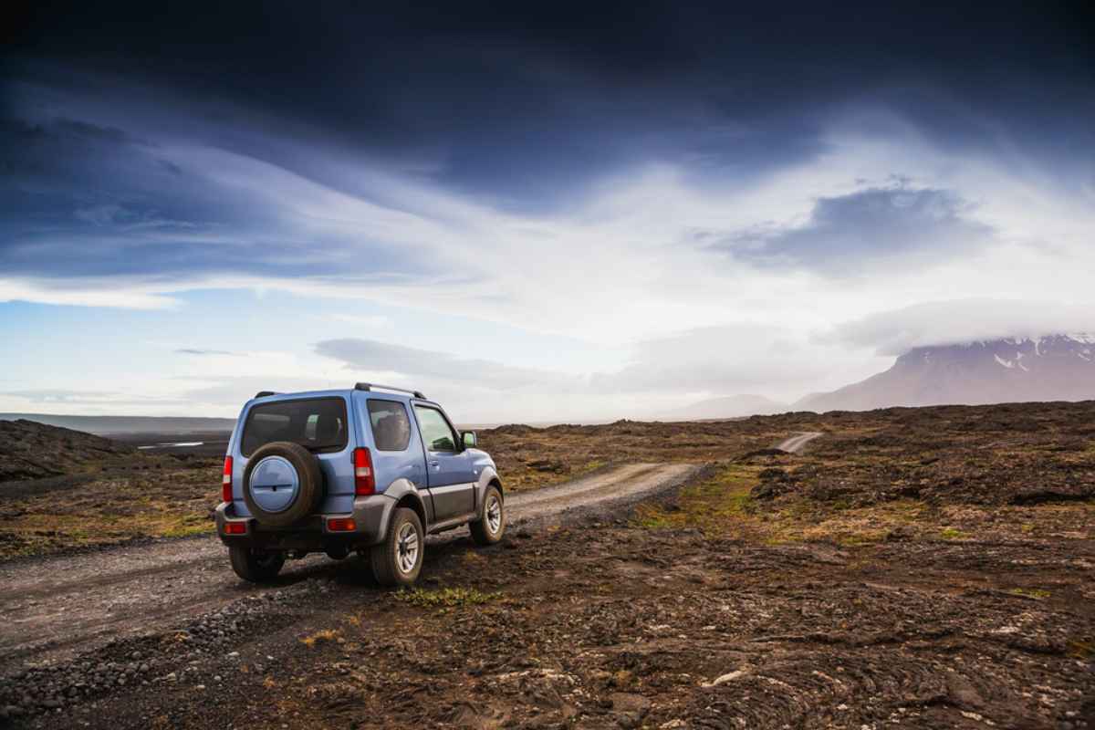 Blue Jeep car in Iceland's highlands
