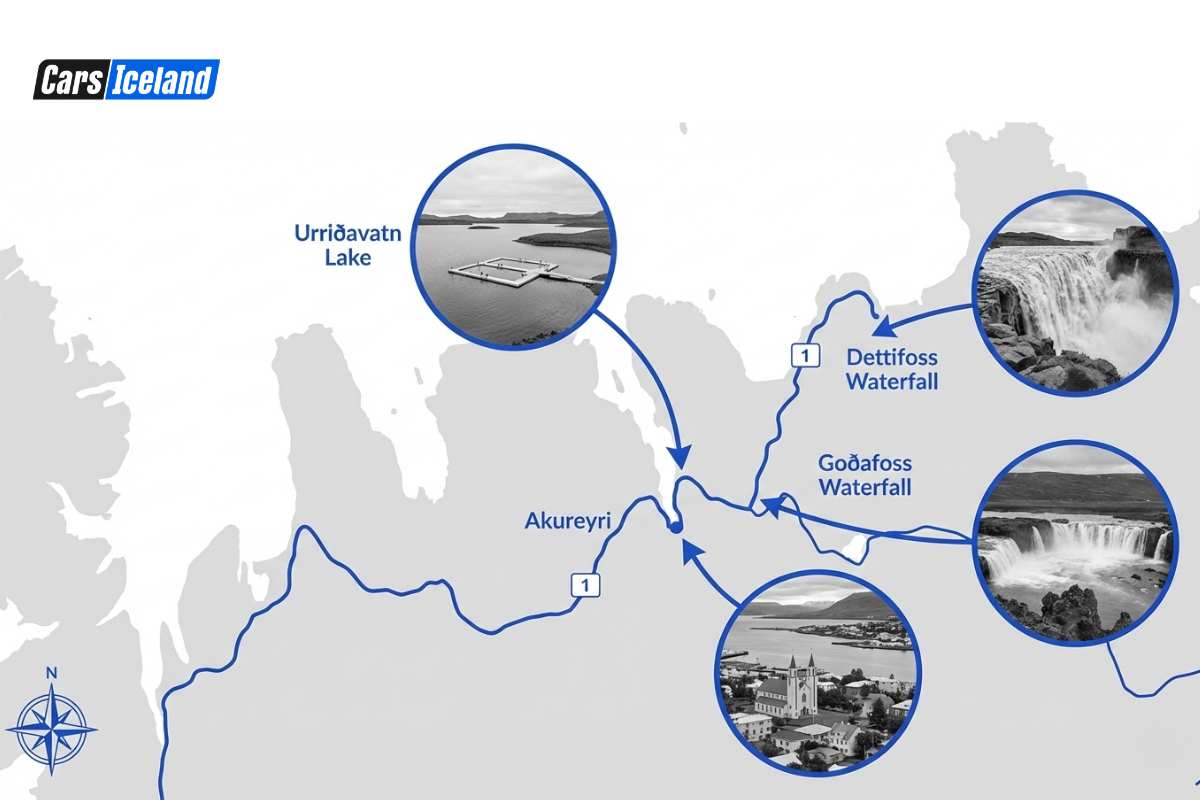 Map of Iceland with the highlights on the north region