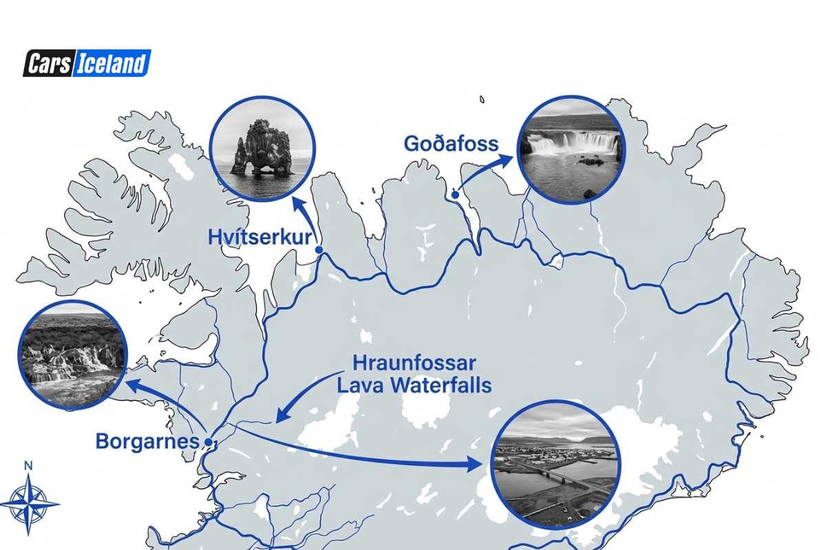 Route map for Iceland route in the west coast