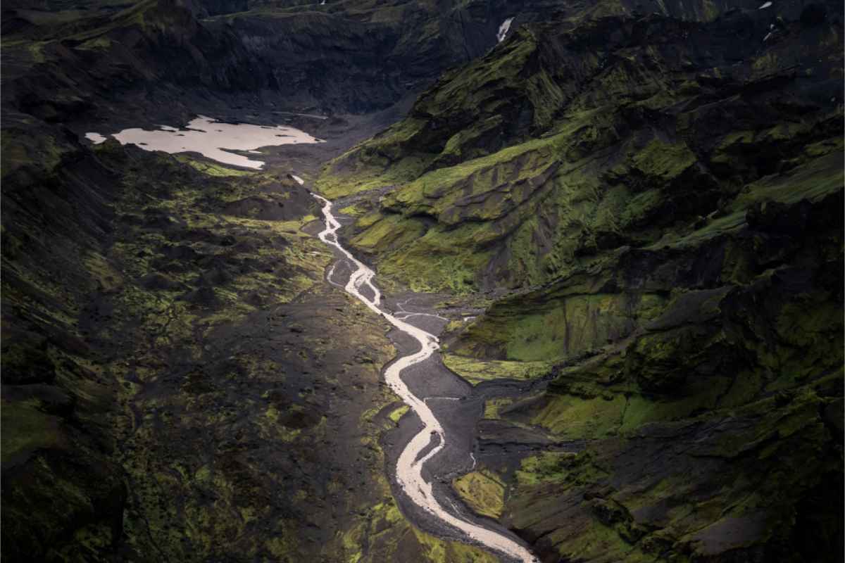 Vue drone de la vallée de Thorsmork