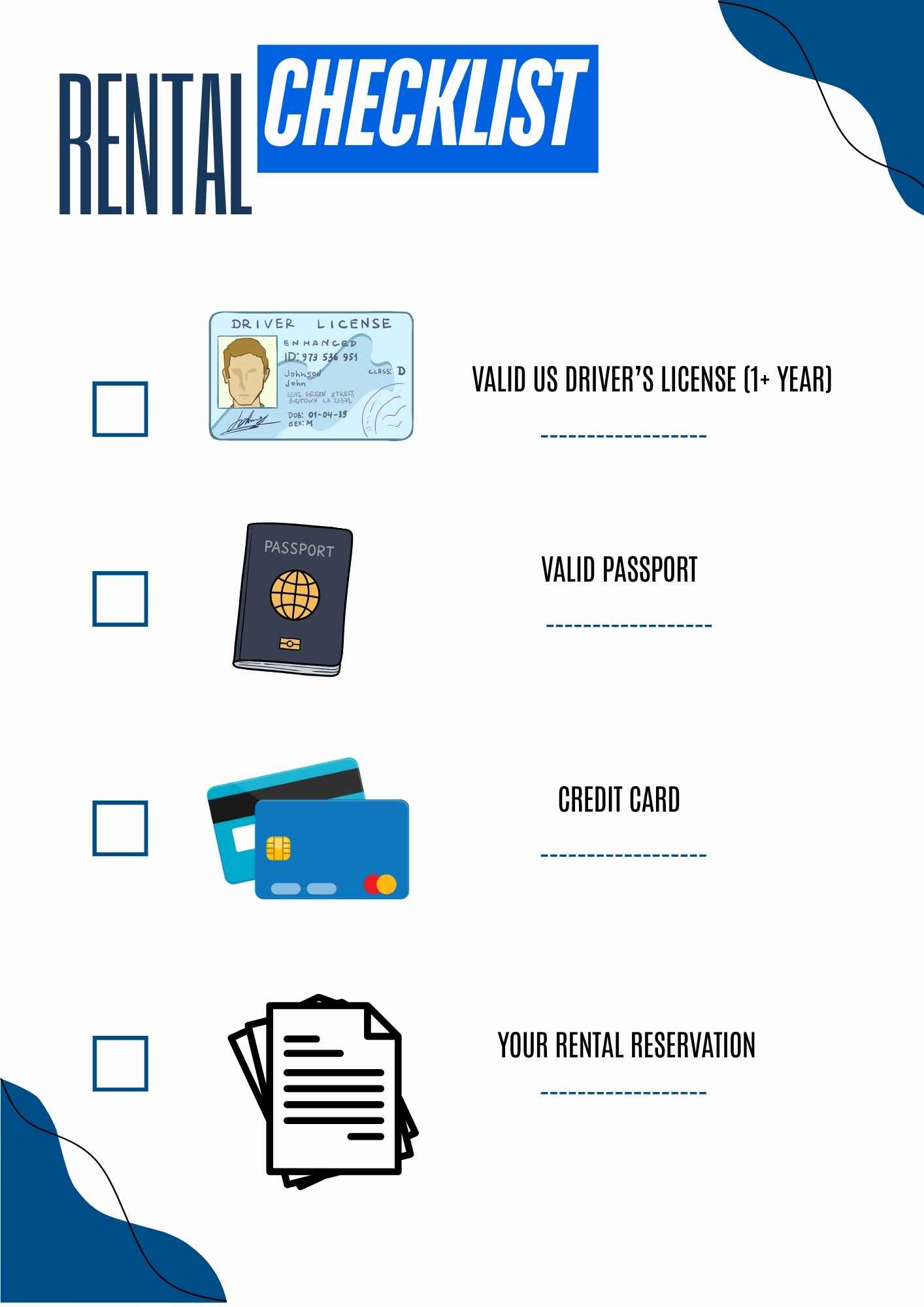 Car rental documents requirements checklist Car rental documents requirements checklist