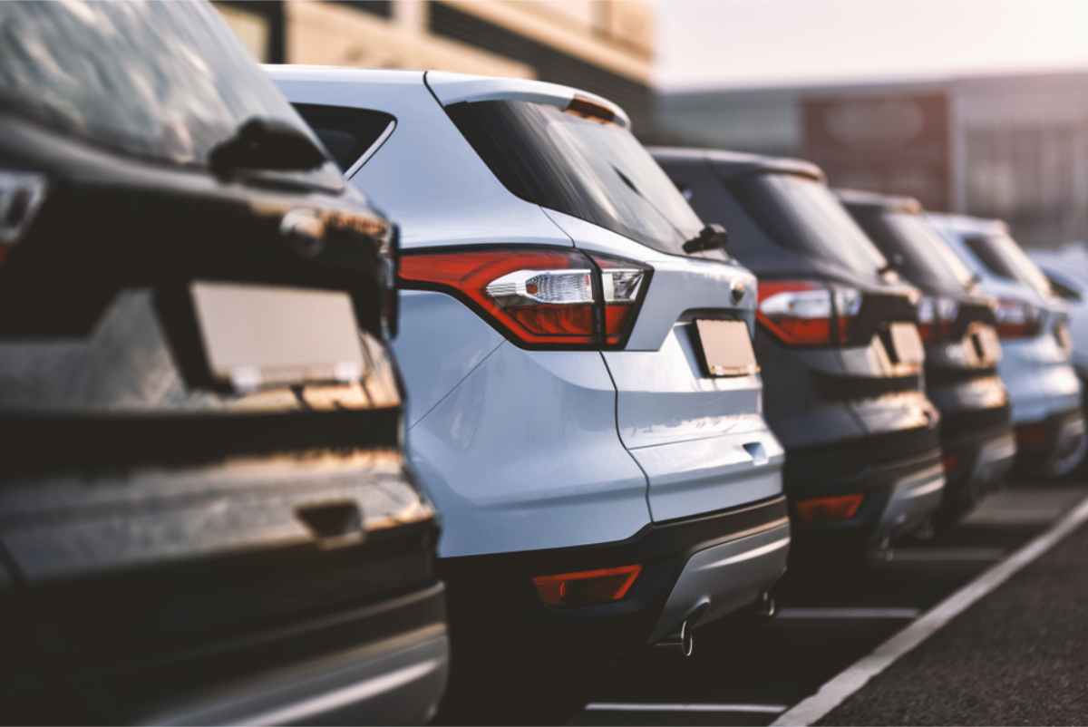 Fleet of rental cars in Iceland all lined up