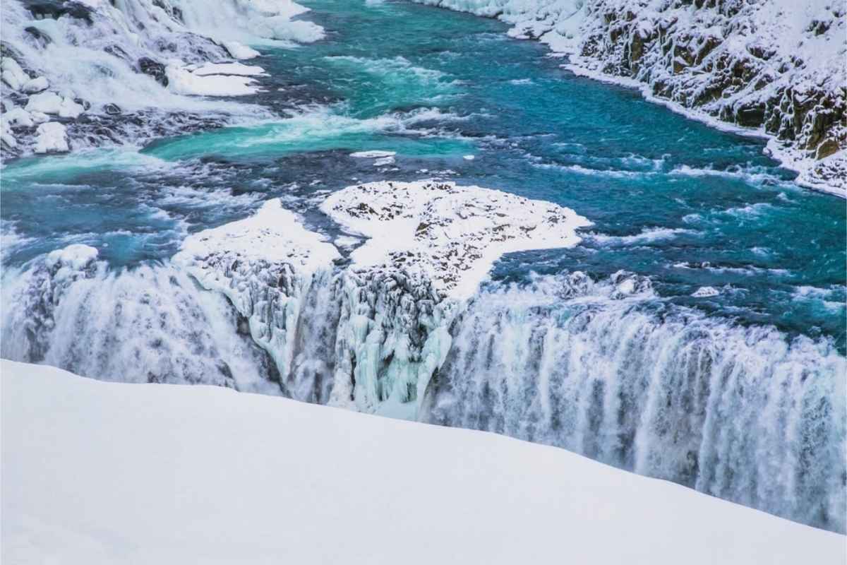 Gullfoss waterfall during the winter time