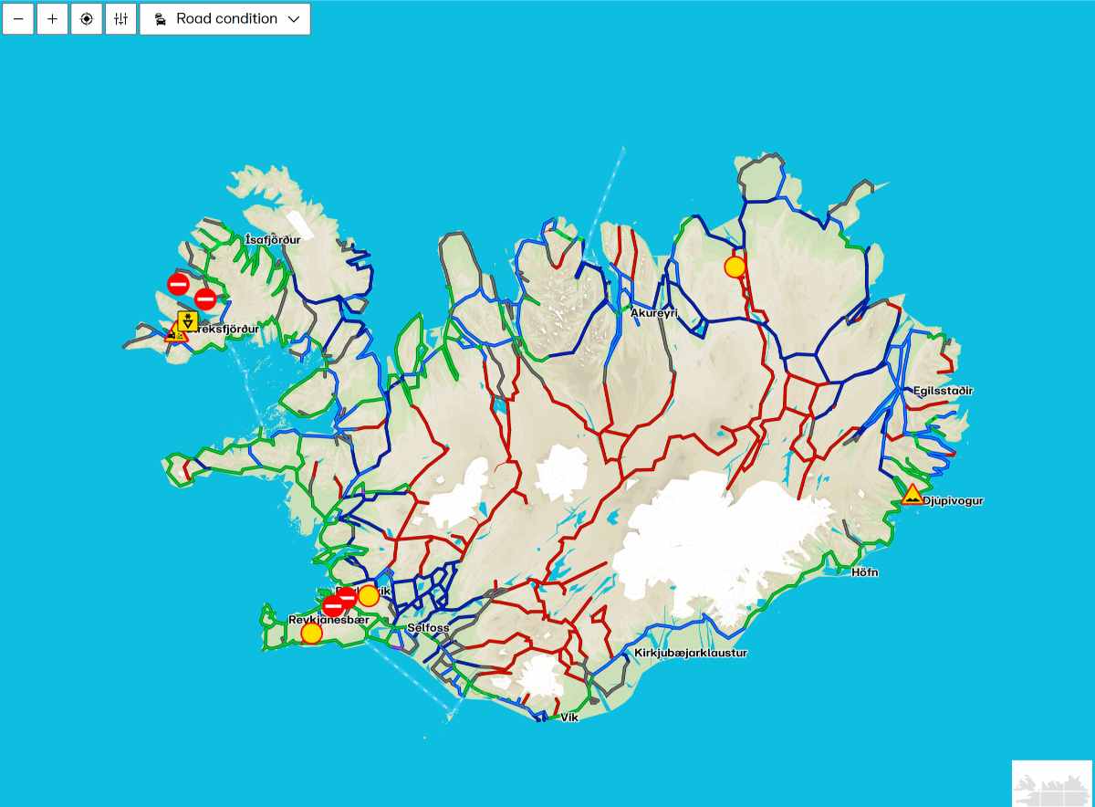 Map of road conditions in January Map of the usual conditions of road in Iceland in winter