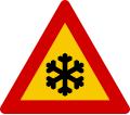 sign showing risk of ice on the road