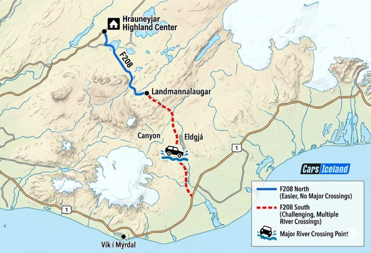 Map showing the north and south section of Iceland&acute;s F208