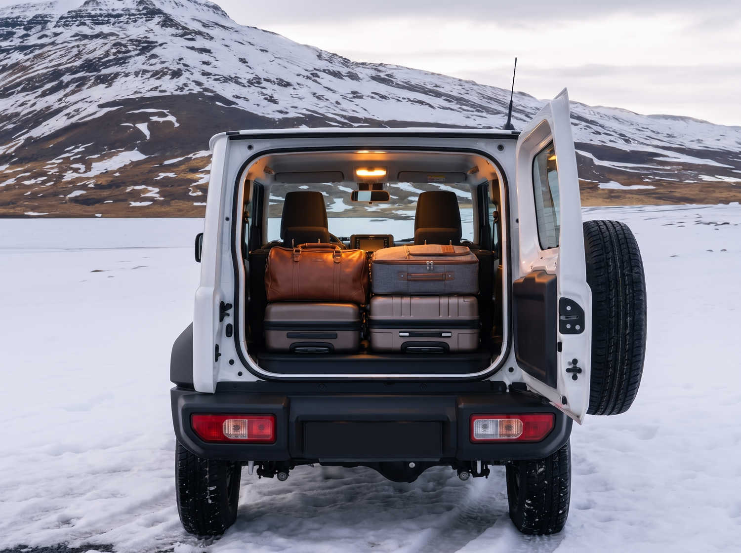Suzuki Jimny. This compact SUV in Iceland is built for exploring rough terrain and remote areas with ease, providing an exciting off-roading experience on Iceland’s challenging F roads.