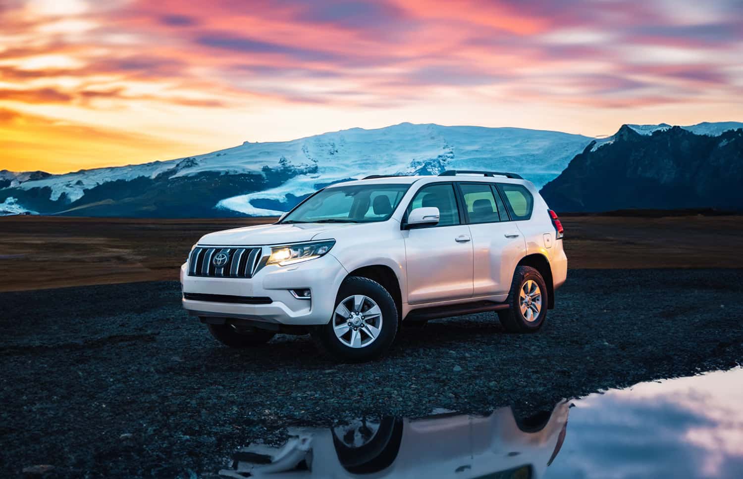 Toyota Land Cruiser 150. A top choice for a 4x4 rental in Iceland, built to conquer Iceland's F roads, highland roads, and challenging gravel terrain, with all-wheel drive and unlimited mileage.