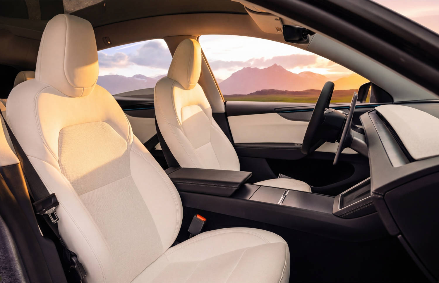 Blue Tesla Model Y electric SUV with automatic transmission, GPS, reverse camera, heated seats, and room for 5 passengers and 2 luggage in Iceland.