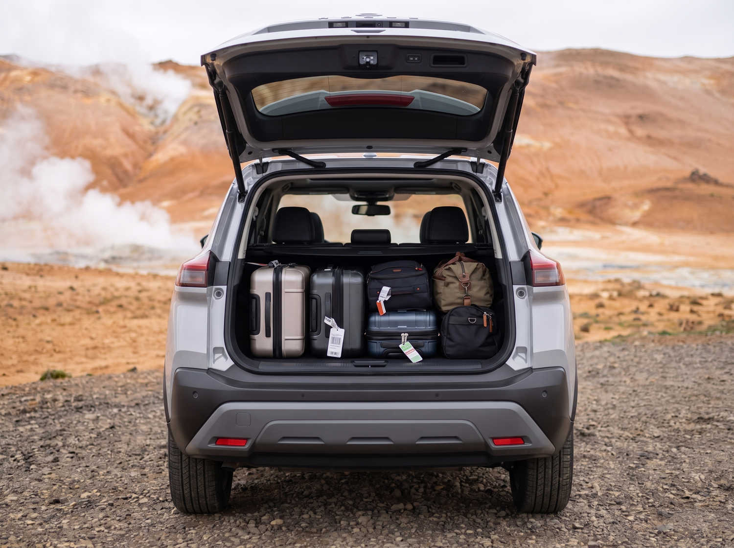 Nissan X-Trail. Perfect for off-roading in Iceland's rugged terrains, this SUV rental offers safety features and ample space, ideal for long trips along the ring road and beyond.