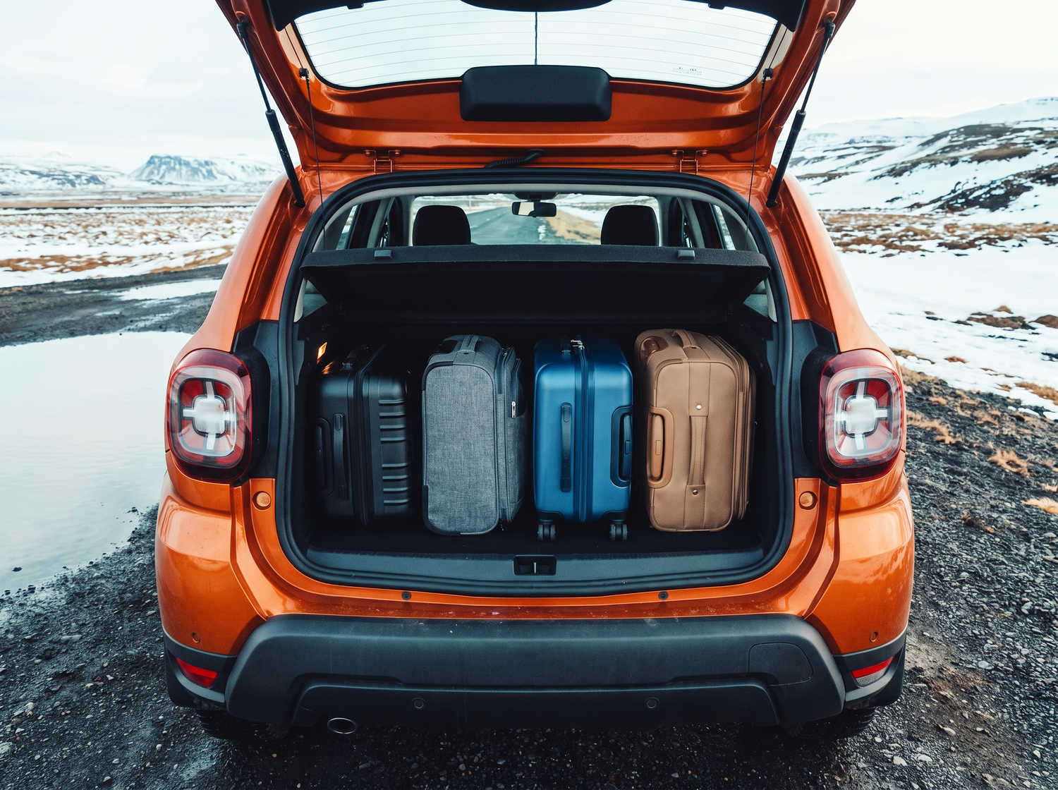 Dacia Duster Used. A reliable 4x4 rental vehicle in Iceland, perfect for off-road driving on Iceland's F roads with unlimited mileage for rugged terrain exploration.