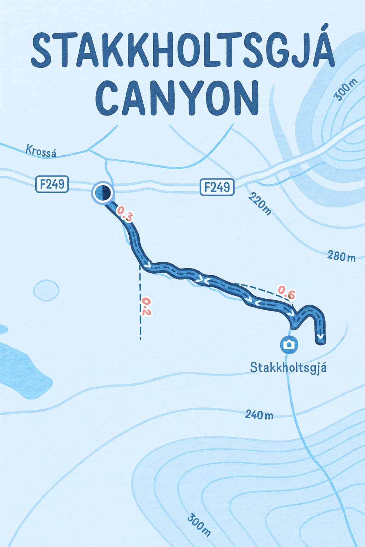 Karte der Wanderroute im Stakkholtsgjá-Canyon