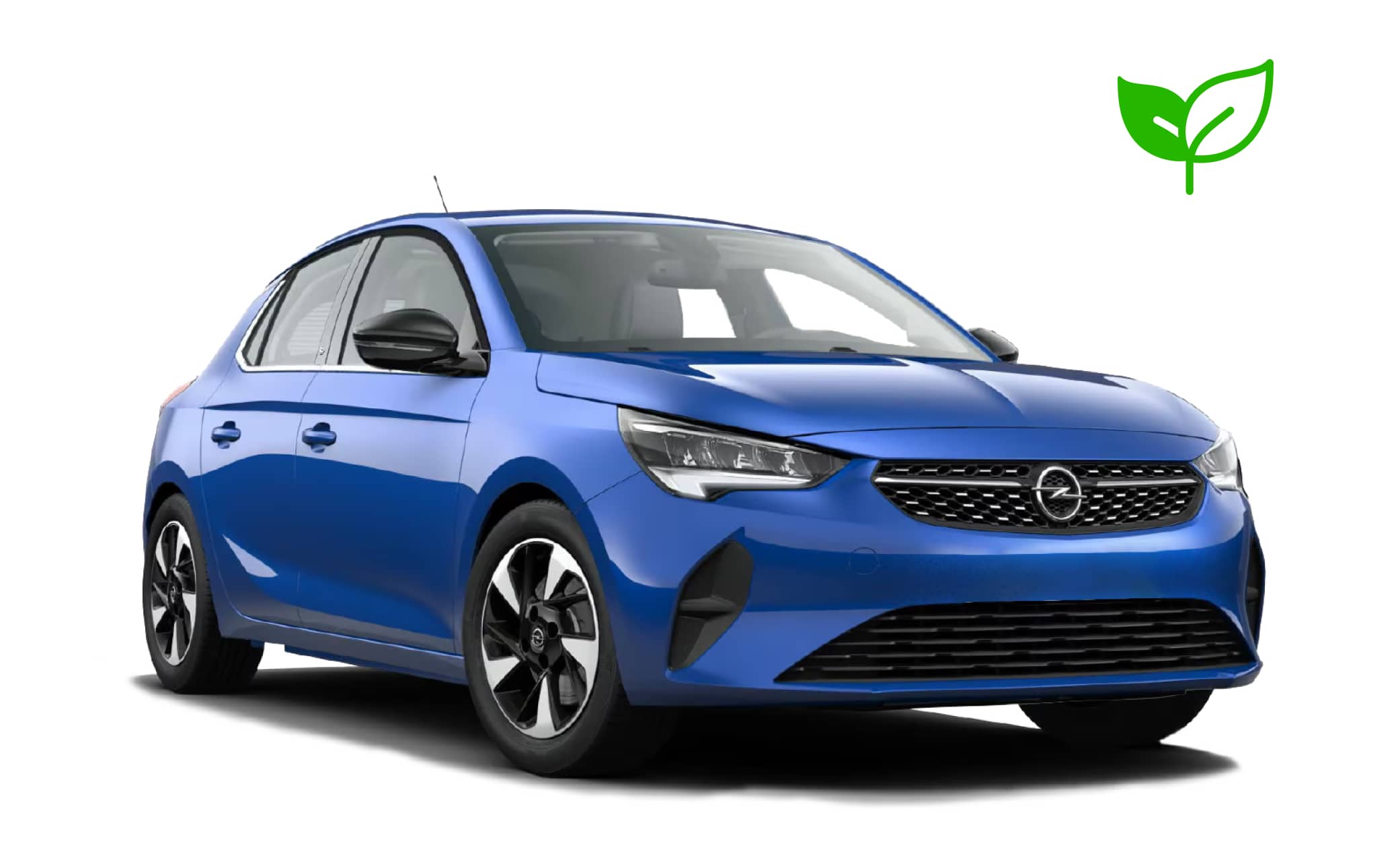 Blauer Opel Corsa Elektro mit Automatikgetriebe, 4 Sitze, umweltfreundliches Fahrzeug mit USB, Bluetooth und Sitzheizung in Island.