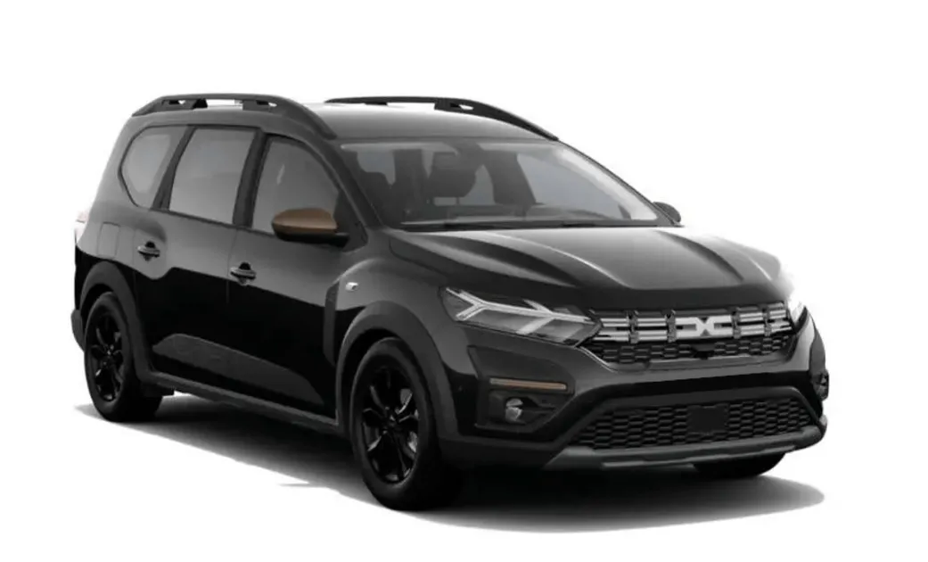 Dacia Jogger negro, manual, de 7 plazas con GPS, USB y asientos calefactables; coche espacioso para viajes en grupo y en familia por Islandia.