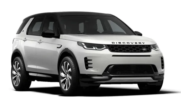 Land Rover Discovery Sport blanco, SUV 4x4 con transmisión automática, GPS, cámara de reversa y asientos calefactables; ideal para 5 pasajeros en Islandia.