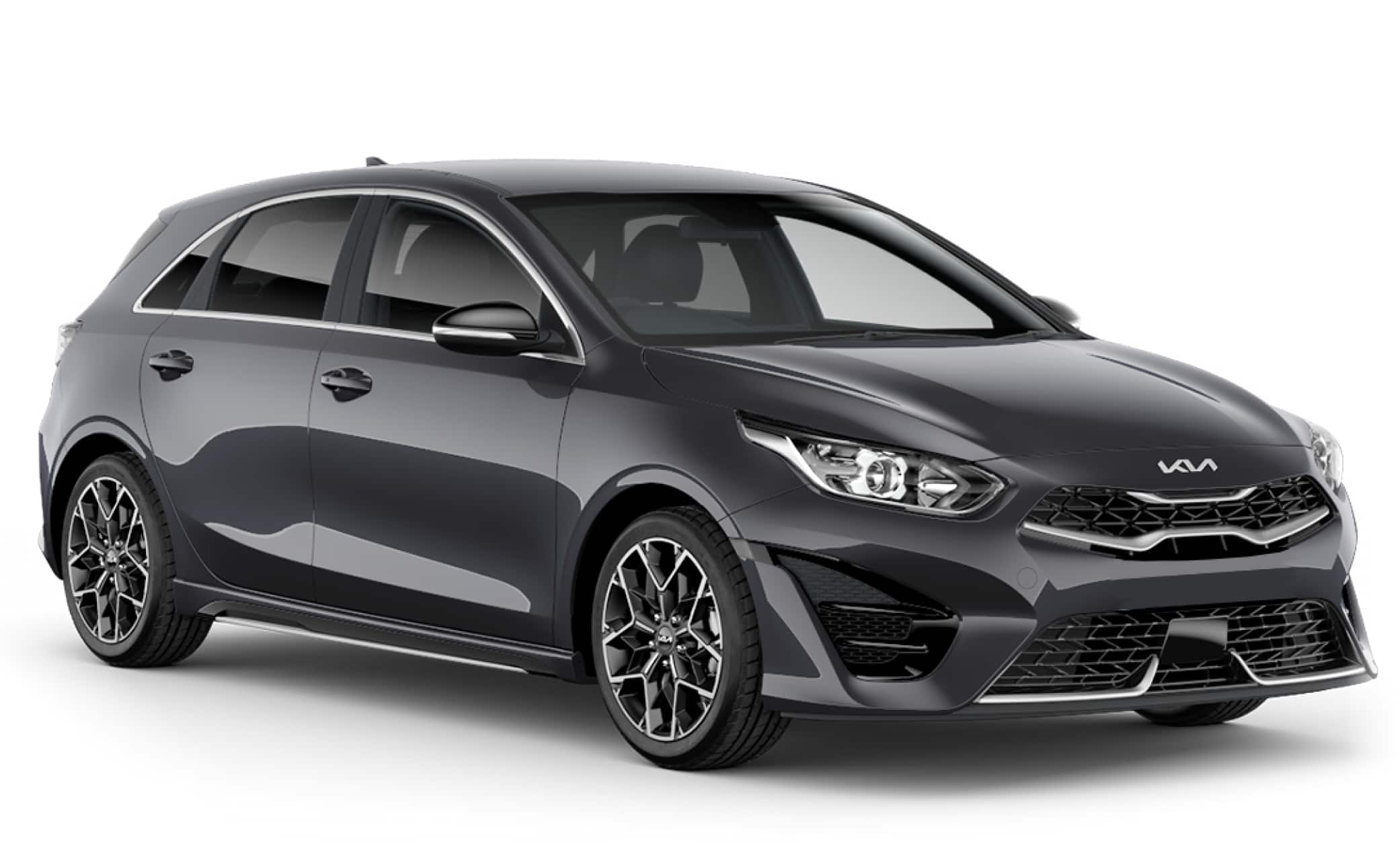 Kia Cee’d hatchback grigia scura con cambio manuale, GPS, retrocamera e sedili riscaldati; perfetta per 5 passeggeri e 3 bagagli in Islanda.