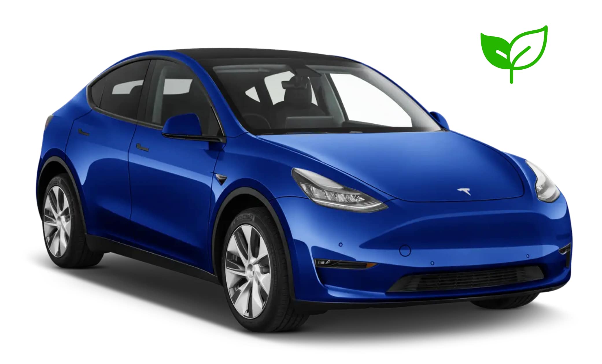 Tesla Model Y blu, SUV elettrico con cambio automatico, GPS, retrocamera, sedili riscaldati e spazio per 5 passeggeri e 2 bagagli in Islanda.