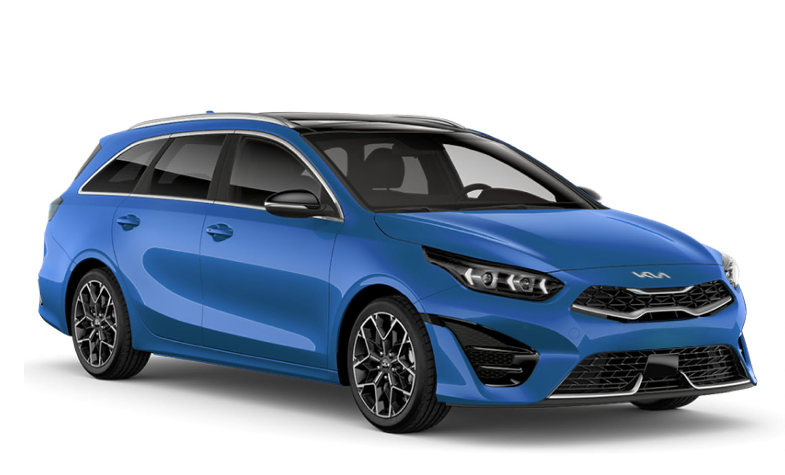 Kia Cee'd Sportswagon blu con cambio automatico, 5 posti, GPS, retrocamera e spazio per 4 bagagli, ideale per viaggi su strada in Islanda.
